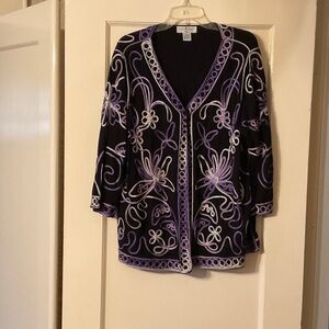 Black and Purple Embroidered Cardigan